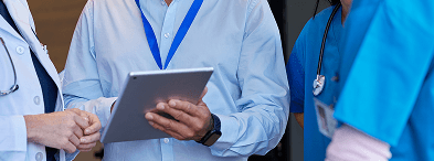 Healthcare professionals working together.